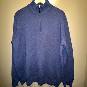 Hammer made blue wool cashmere quarter zip pullover sweater